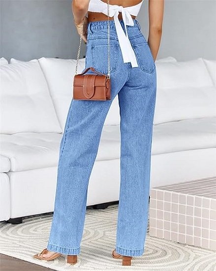 Women's Mid Rise Straight Loose Stretch Jeans
