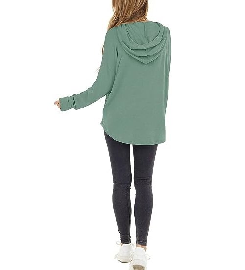 Women's Long Sleeve Hoodies Drawstring Sweatshirts Hooded Tops with Pocket