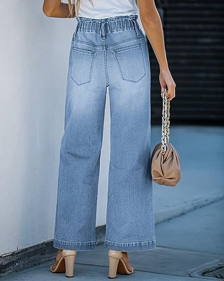 Women's Wide Leg Jeans High Waist Stretch Flared Loose Pants