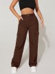 Women's Cargo Jeans High Waist Flap Pocket Straight Leg Denim Pants
